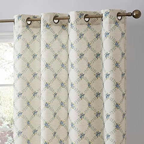 HLC.ME Morgan Floral Decorative Light Filtering Grommet Window Treatment Curtain Drapery Panels for Bedroom & Living Room - Set of 2 Panels (54 x 63 inches Long, Teal Blue) Cover