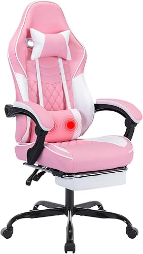 Silla de escritorio para juegos para adultos, silla ergonómica para juegos con reposapiés, reposacabezas y soporte lumbar, material de cuero, altura