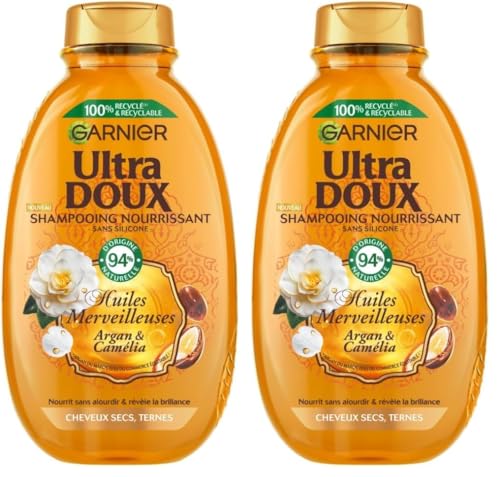 Garnier Ultra Doux - Shampooing Nourrissant - Enrichi en Huile d'Argan & Camélia - Pour Cheveux Secs à Très Secs, et Ternes - Huiles Merveilleuses - 400 ml...