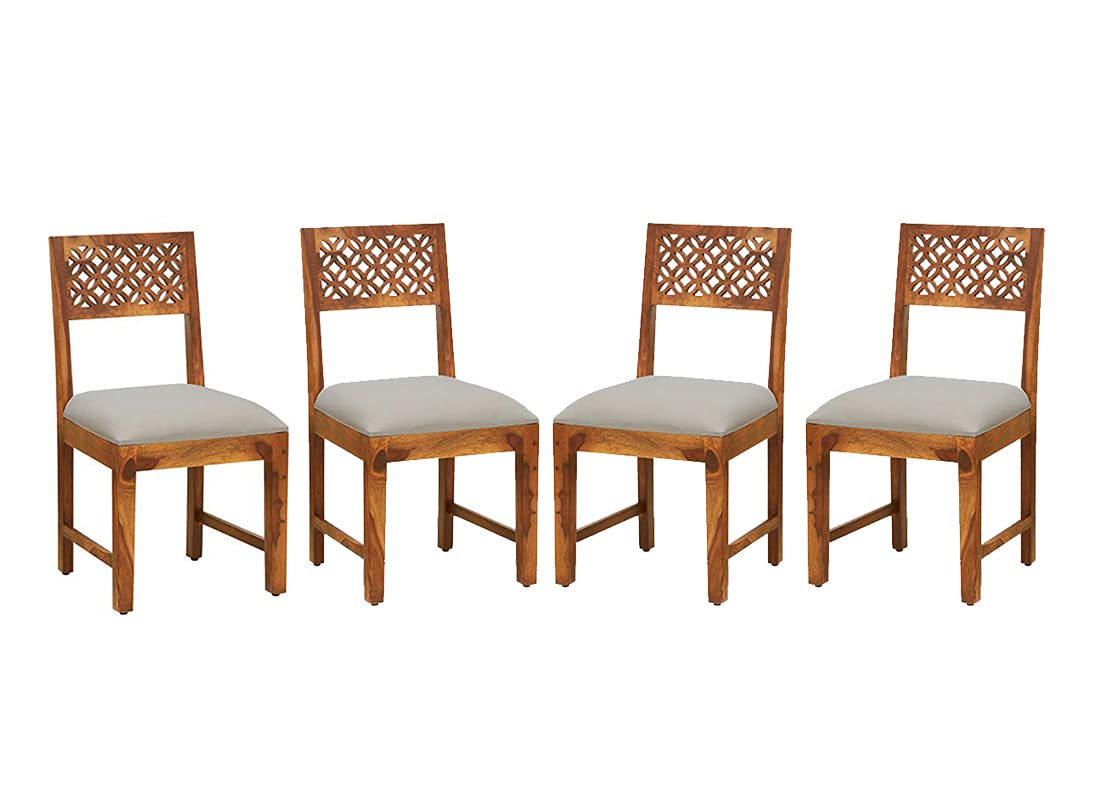 Sheesham Wood Dining Chairs Set of 4 for Dining Room Furniture || Solid Wood CNC Chairs Set with Cushion for Living Room Home and Office - Natural Finish (Already Assembled)-image-38