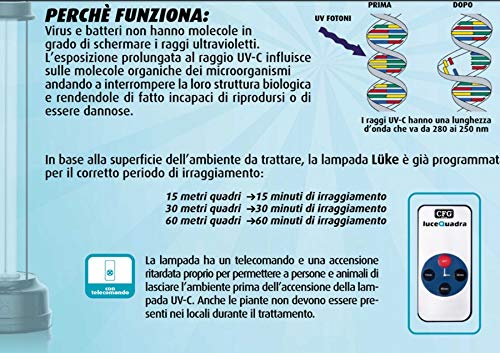 CFG Luke Lampada 55W UV-C Germicida, Disinfezione Purificazione Aria Ambiente, 3 Trattamenti, Fino a 60 mq, Con telecomando