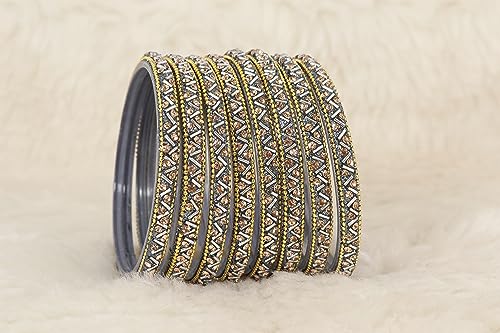 Image of NMII Glass Bangles Set For Girls and Women Studded Zircon Gemstone and Beads I women bangles I (Pack of 8)