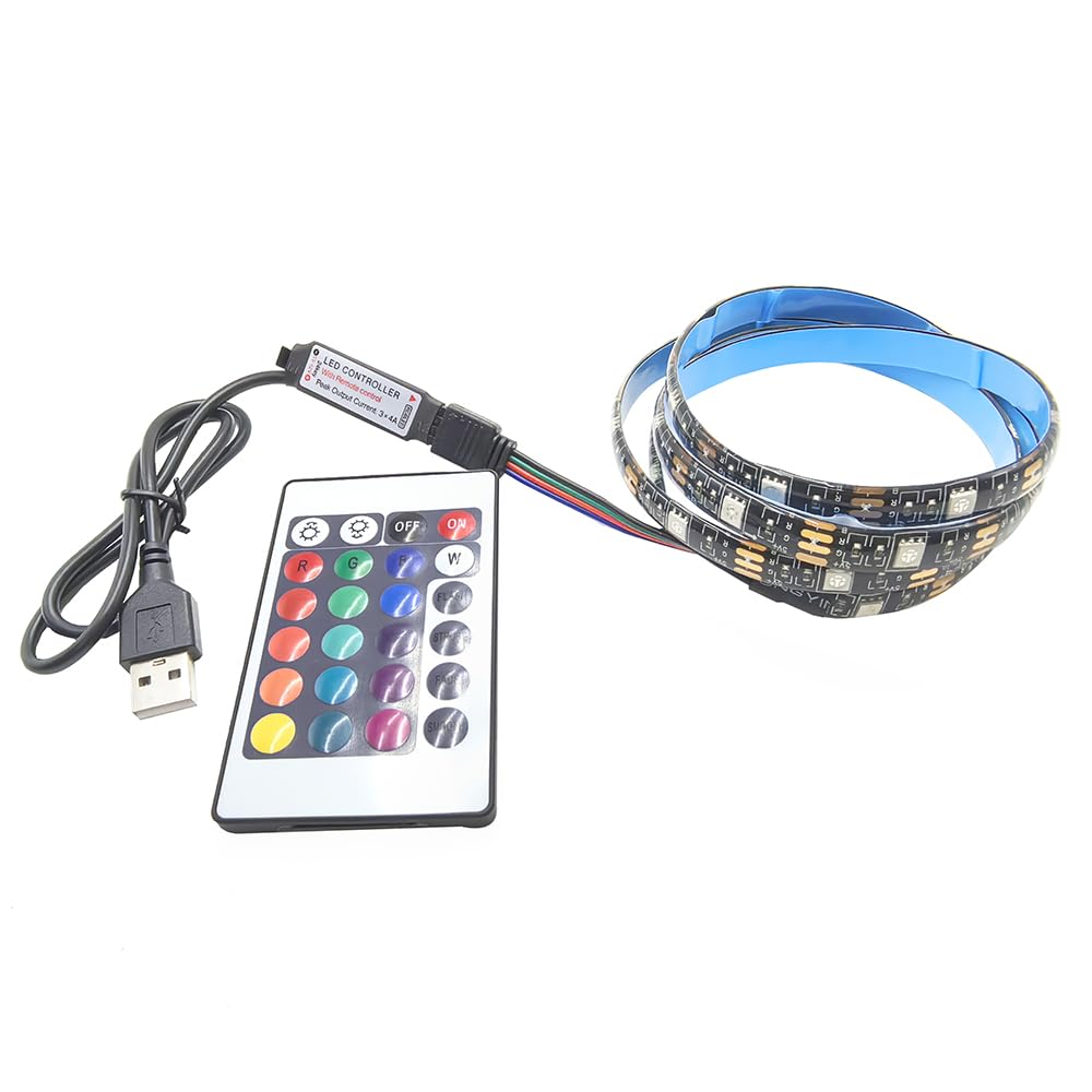 Vrabocry 3.28ft 5V USB LED Strip Lights 1m 5050 RGB Light with Adjustable Colour and Brightness 24key Remote Control Waterproof Flexible Led Tape Adhesive TV Backlights Decoration