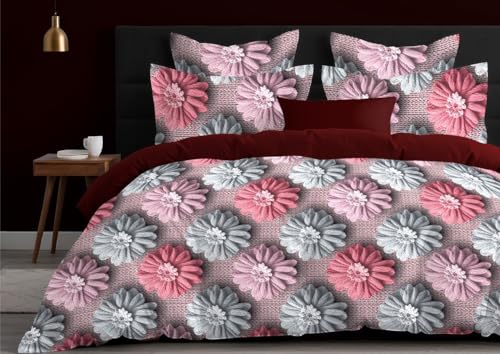 Image of DECOR2ADMIRE 300 TC Premium 7D Print Super King Size Cotton Bedsheet Set with 2 Pillow Covers | Ultra Soft 108 inch x 108 inch | Elegant Floral Designs (Blush Garden)