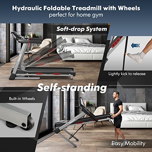 Image of GYMAX Folding Treadmill with 4.75HP, 15% Auto Incline, App Control & Bluetooth Speaker, Portable Self-Standing with Pules Sensor for Home Gym