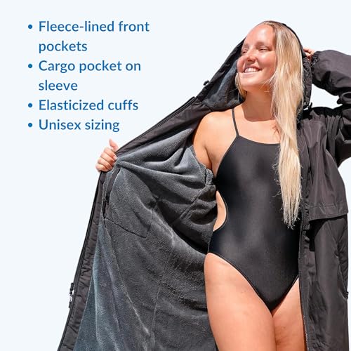 Image of Sporti Unisex Swim Parka with Comfort Plush Fleece Lining, Multi Pocket Zipper - Water Resistant Swim Coats for Women & Men