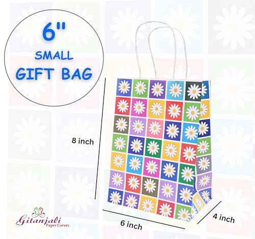 Image of Gitanjali Paper Curves Gift Bags- 5pcs 6x8x4 inch Floral Design Small Paper Bags with Handle, Return Gift Bag, Party Favor Goodie Treat Bag, Paper Carry Bags, Disposable Paper covers (Small-Floral, Pack of 5)