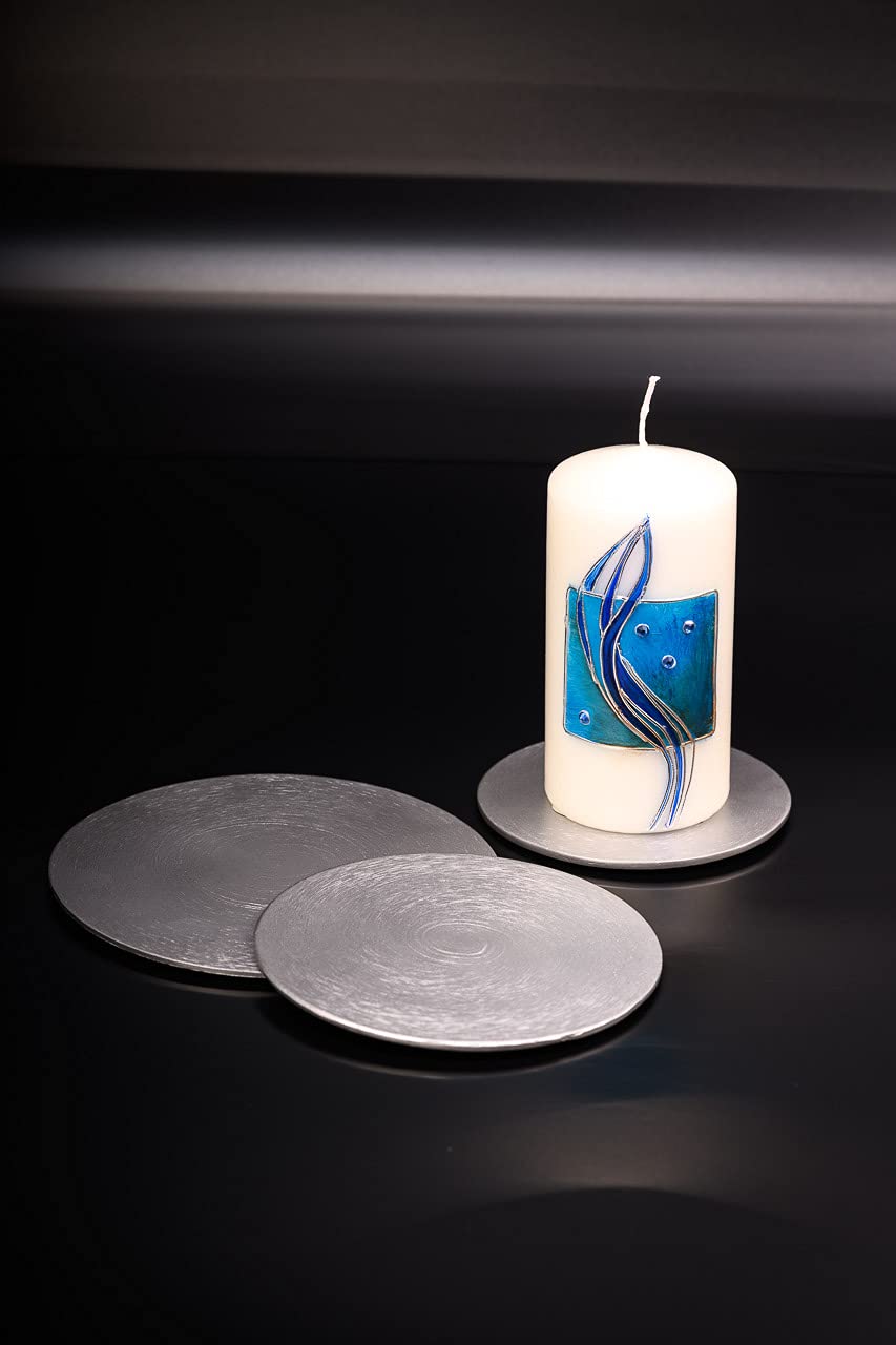 NKlaus Plato Para Velas 12cm Aluminio Plateado Portavelas Redondo