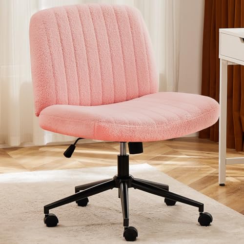 Image of DUMOS Criss Cross Chairs, Armless Office Desk No Wheels Swivel Padded Wide Seat Modern Height Adjustable Mid Back Task Vanity Seating for Home Office Bedroom Computer