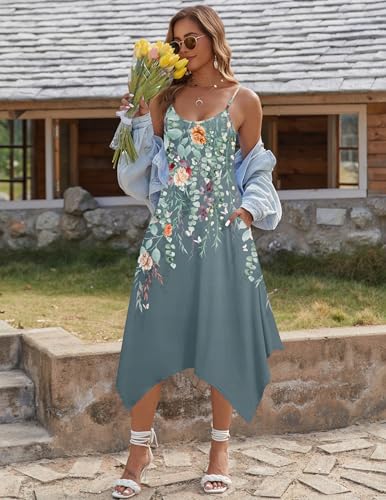 Image of Zeagoo Women Summer Midi Dresses 2026 Hawaiian Bohemian Beach Cover Up Sundress Spaghetti Strap Casual Dress with Pockets