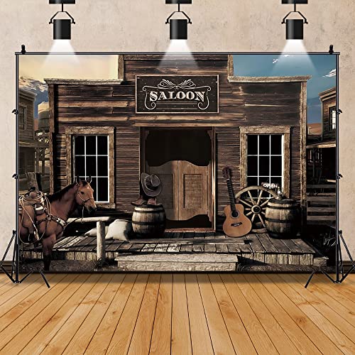 10x8ft Large West Saloon Backdrop Western Wooden House Barn Door Photography Background,Western Cowboy Scene Setters for Western Themed Decoration Photo Booth Backdrop Background