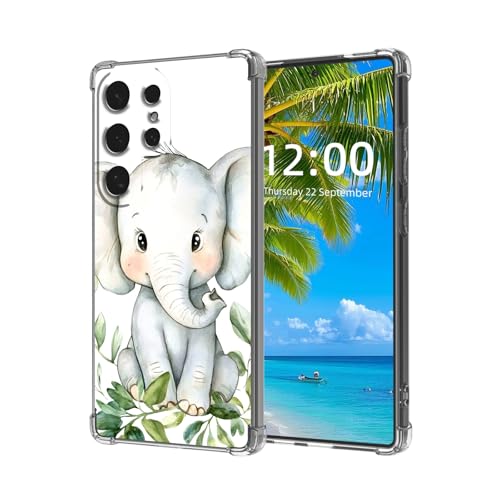 ETLKJVBL for Samsung Galaxy S25 Ultra Case, Cute Baby Elephant Watercolor High-Definition Painted Back Cover with Soft Transparent TPU Bumper, Shockproof Protective for S25 Ultra Phone Case