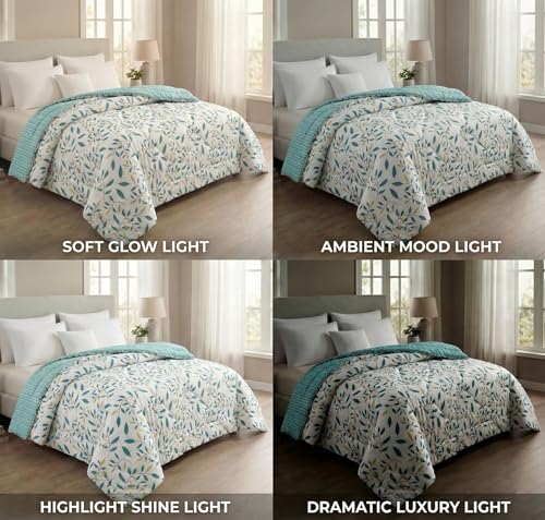 Image of VAS COLLECTIONS Cloud Cotton Reversible AC Comforter for Double Bed | Super Soft 220 GSM Quilt /Duvet /Dohar | Lightweight All-Season Comforter | 88 x 90 Inches (1 Piece) (Cream, Green)