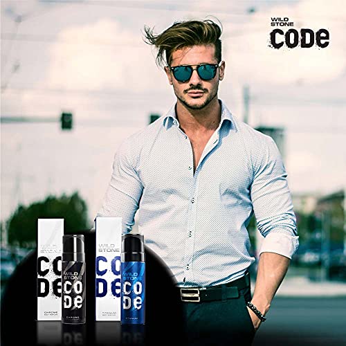 Image of WILD STONE CODE Chrome And Titanium Long Lasting No Gas Body Perfume Spray For Men, Pack Of 2 (150Ml Each)