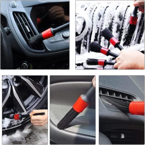 Image of Car Detailing Brush Set,Auto Interior & Exterior Cleaning Kit with 5 Boar Hair Detail Brushes,3 Wire Brushes & 2 Air Vent Brushes for Dashboard, Engine, Wheels,Leather,Car AccessoriesCar Brush-10pcs
