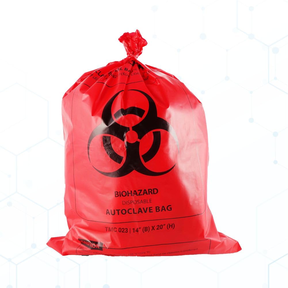 TM Media - Biohazard Red Color Disposable Autoclavable Bags (Size : (H) 20” X (B) 14”) Clear, red autoclavable disposable bag, maximum weight holding capacity: 2.5 kg (Pack of 50nos)