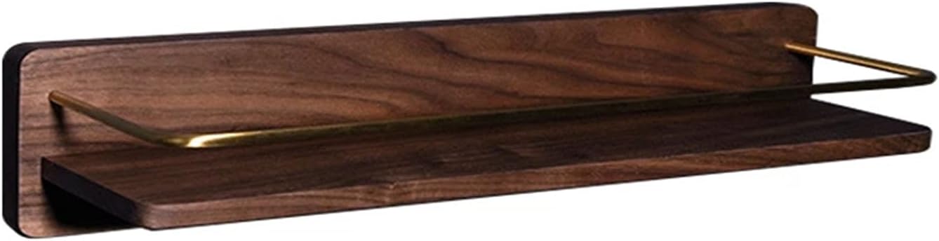 Wall Mounted Shelves, Walnut Wood Brass Floating Shelf With Or Without Towel Rack 32-58cmNo Towel Rack,B
