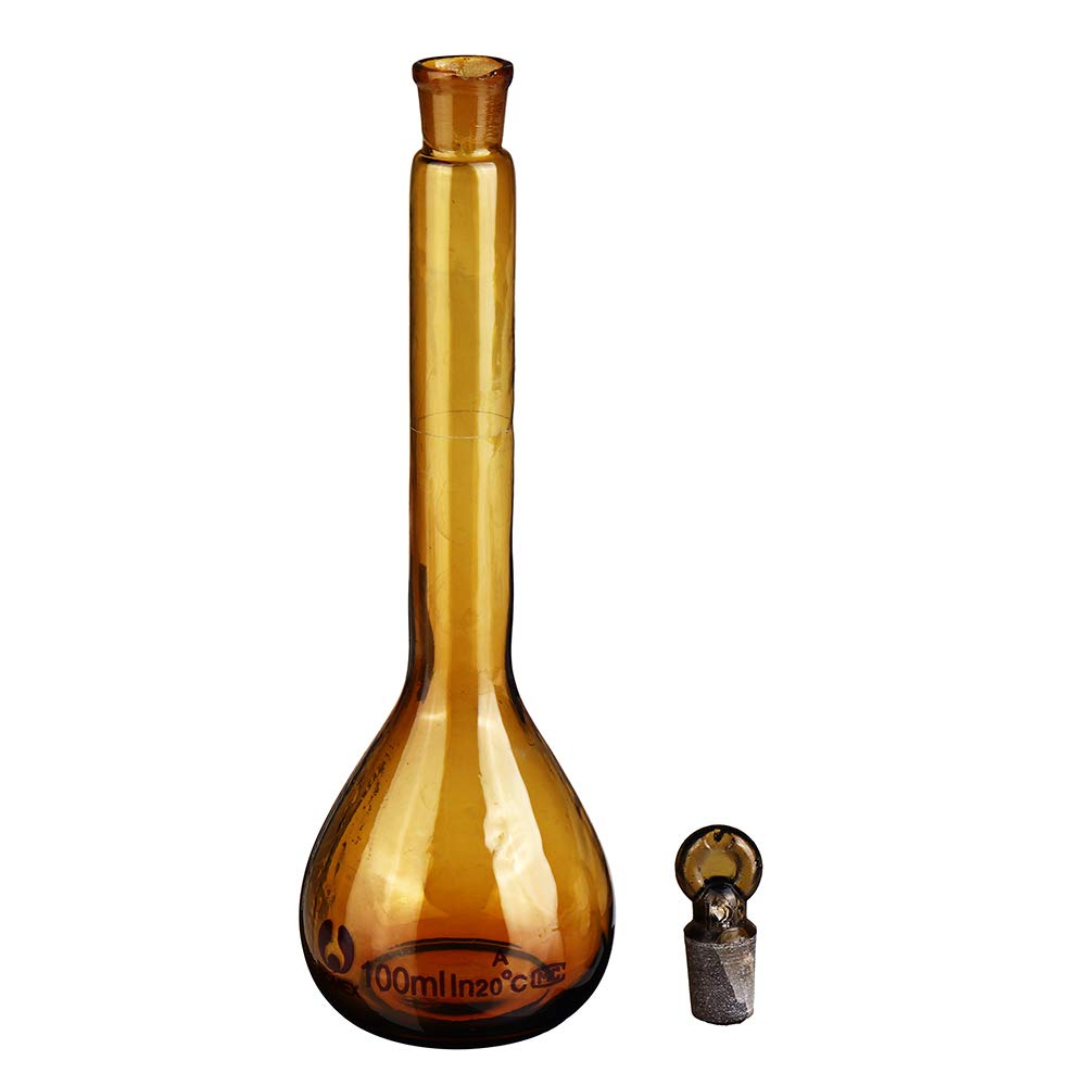 RanDal Pallone Volumetrico A Fondo Piatto In Vetro Marrone 10/25/50/100/250 Ml Con Kit Di Vetreria Per Laboratorio In Sughero - 250 Ml