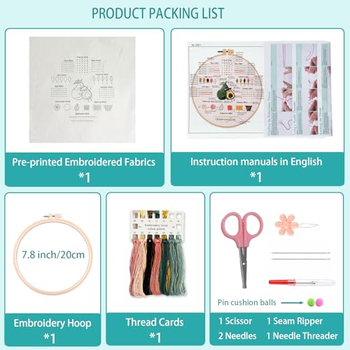 Image of IUHUI Embroidery Kit for Beginners Adults - 26 Floral Letters Easy Patterns, DIY Hand Stitching Embroidery Set with Hoop (Flower and Grass Letter H)