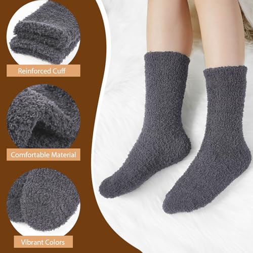 Image of floconssy Fuzzy Socks for Women Gifts, Fluffy Cozy Plush Soft Slipper Socks for Fall Winter Christmas Warm Home 5 /6 Pairs
