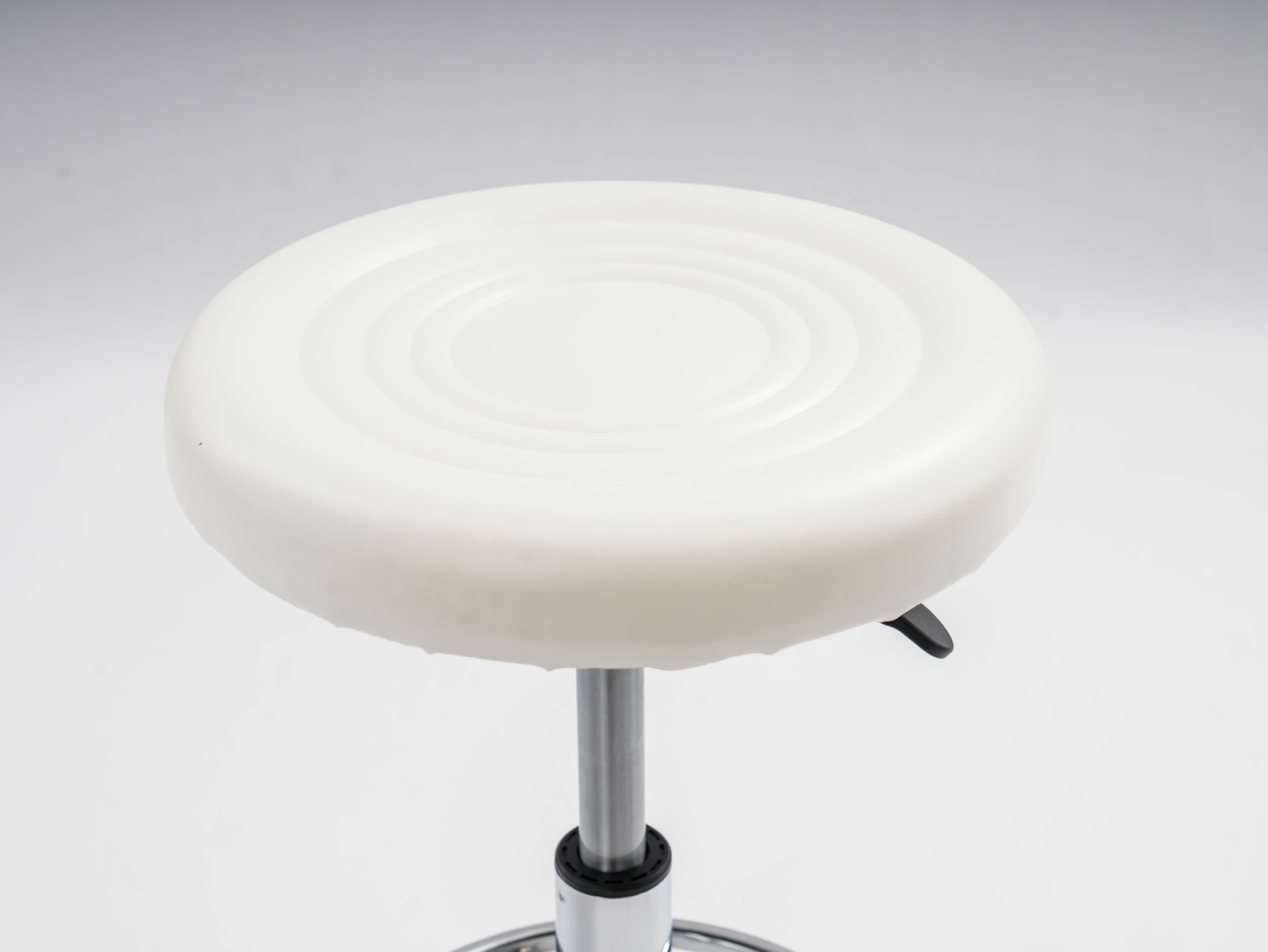 Taburete giratorio giratorio de altura ajustable, color blanco, PVC y acero al carbono, altura ajustable 45-57 cm, neumático, para salón de belleza