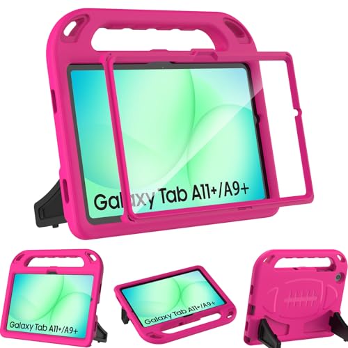 TOPWANT Coque pour enfants avec protecteur d'écran intégré pour Samsung Galaxy Tab A9+/A9 Plus 11" 2023 (SM-X210/X216/X218), résistant aux chocs, poignée et support, pour enfants, rose