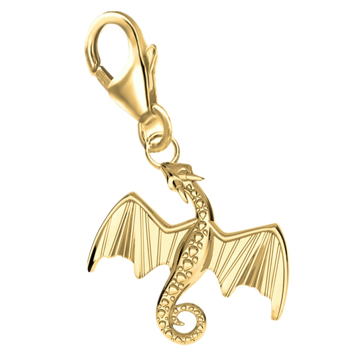 Goldene Hufeisen Drache Karabiner Charm Anhänger für Bettelarmband 925 Sterling-Silber Vergoldet