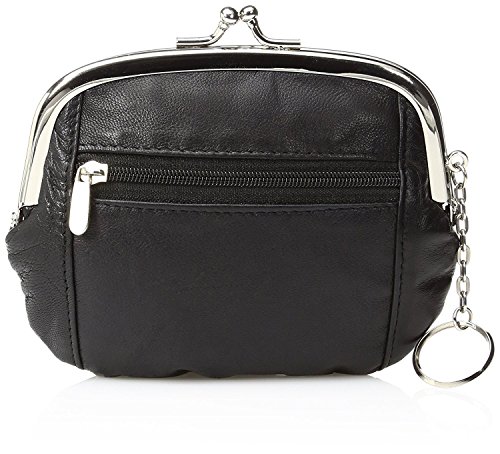 New Leather Womens Wallet Metal Frame Zippered Coin Purse ID WIndow Card Case Black