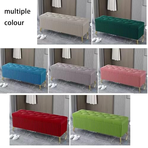 Banc de rangement en velours vert et base dorée pour entrée moderne - 6