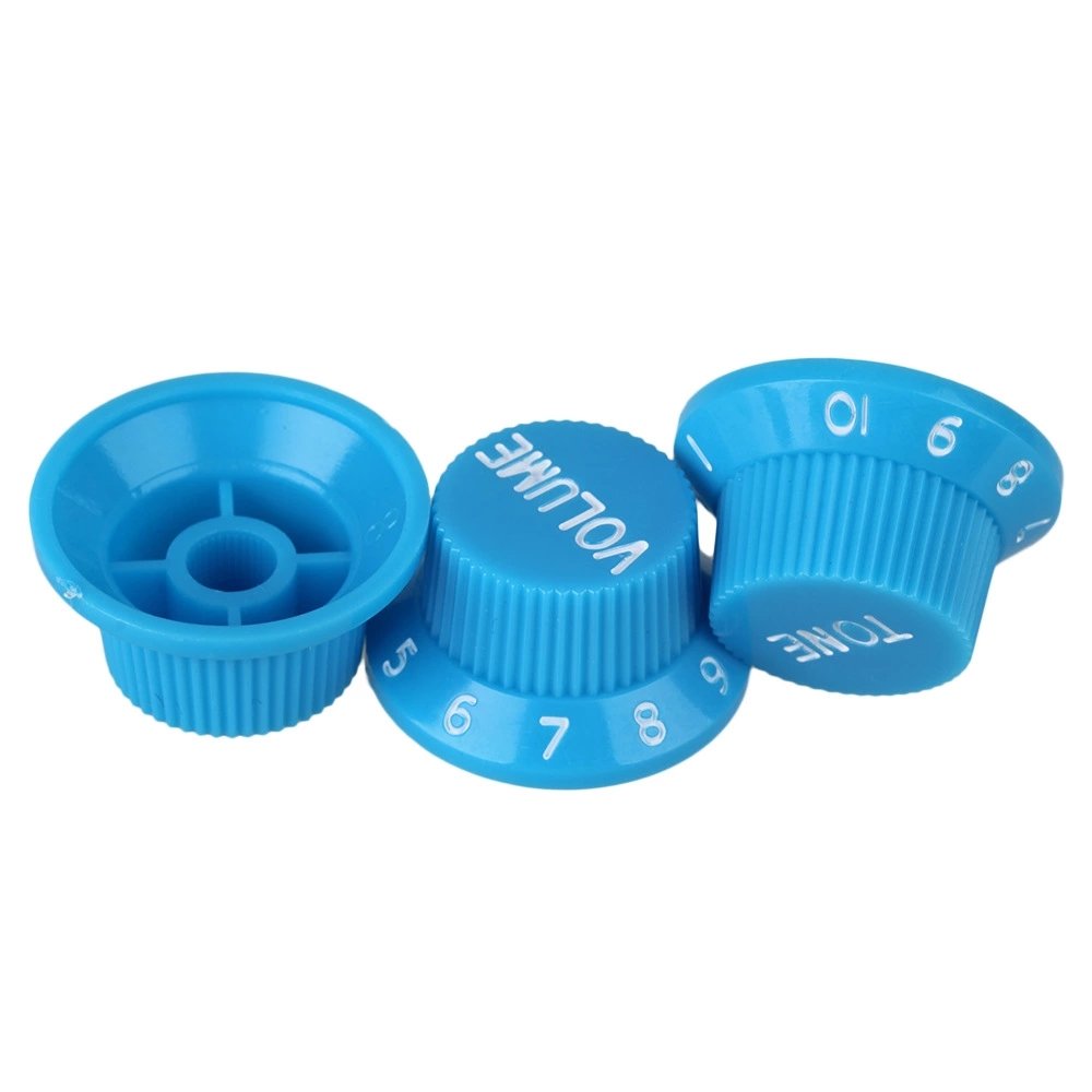 3pcs Blue Plastic Guitar Bell Hat Knobs 5.5mm Dia Hole w/ White Numbers 1V 2T