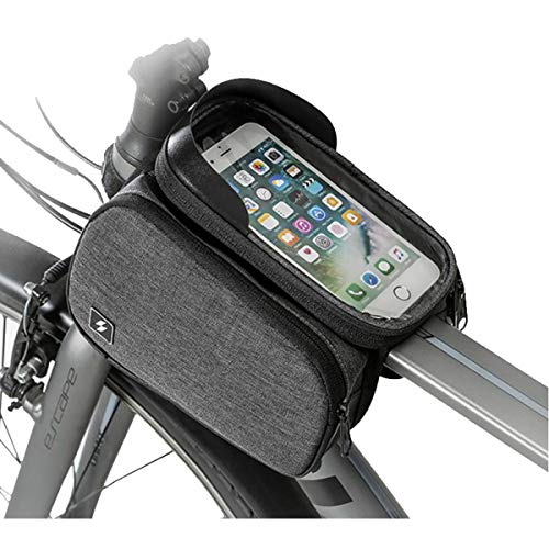 Sac de cadre de guidon de vélo étanche noir avec support smartphone 7 pouces