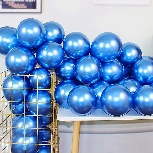 COLORFUL ELVES 12 Inch 100 Pcs Latex Metallic Chrome Balloons Helium Shiny Thicken Balloons Party Decoration (Blue)