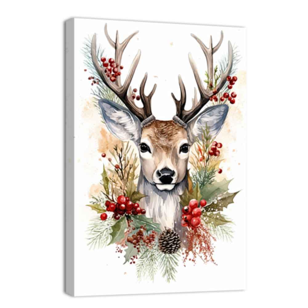 ZQQART Christmas Canvas Wall Art Reindeer Painting Prints Animal Deer Paintings Wall Decor Winter Poster Prints Xmas Home Decor Framed(Green,20.00" x 30.00")