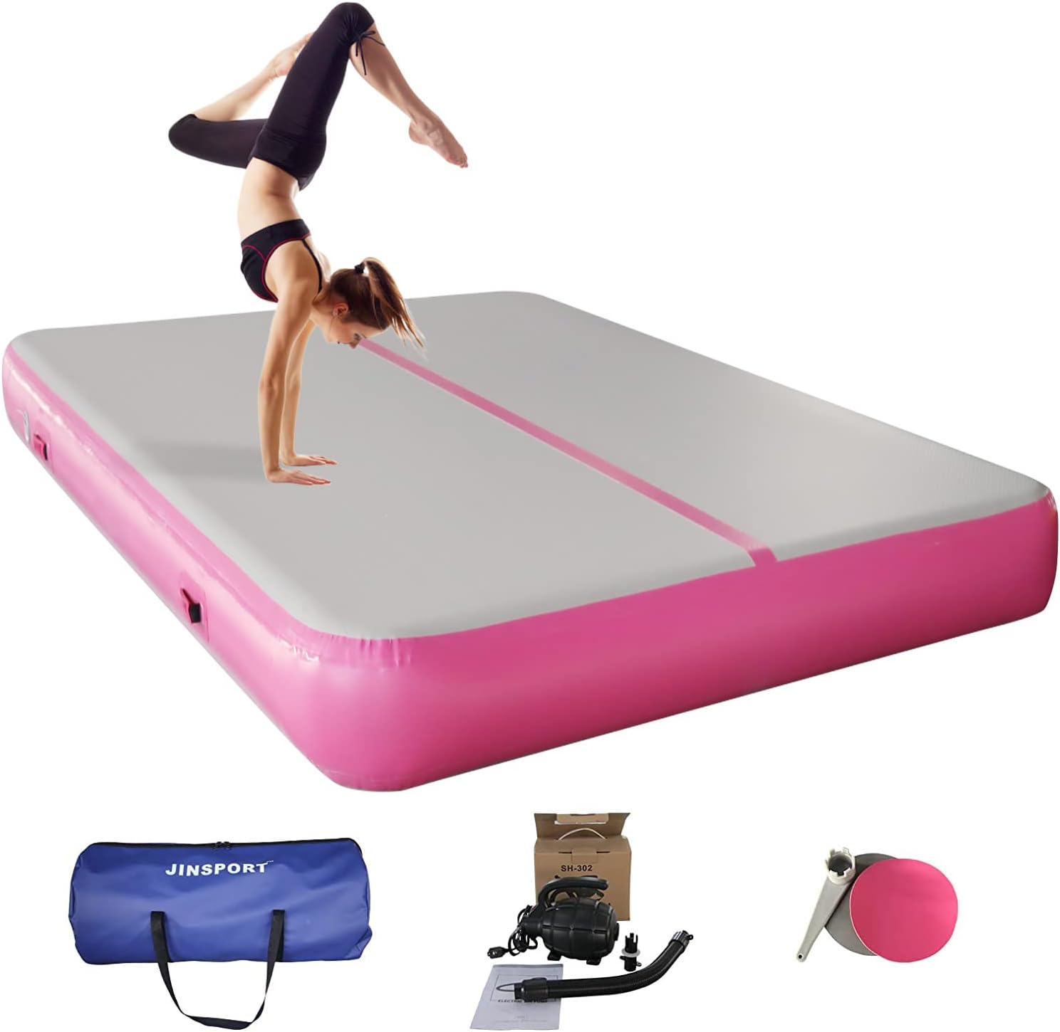 Air Mat Gymnastics Track, 10FT/13FT/16FT/20FT Cheer Mat for Tumbling with Electric Air Pump, Inflatable Tumble Thick Pad, Cartwheel Crash Balance for Home, Kids, Girls (Green/Pink/Blue)