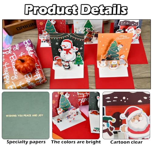 volumoon 5 Pack 3D Pop Up Christmas Cards with Envelopes, Merry Christmas Cards, Christmas Greeting Cards Gift Cards - Image 3