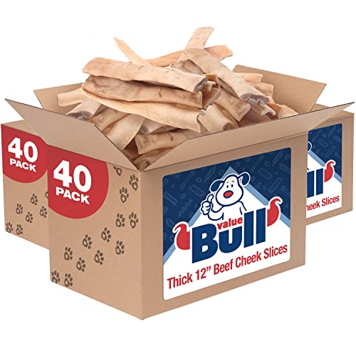ValueBull Beef Cheek Slices, Long Lasting Dog Chews, Thick 9-10 Inch, 120 Count Bulk Pack - Long Lasting Dog Chews, Rich in Collagen, Single Ingredient, Cleans Teeth