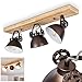 Plafonnier Svanfolk en bois et métal marron foncé, 3 spots de plafond pivotants de style rétro-industriel, idéals dans un salon vintage, pour 3 ampoules E14 max. 40 Watt, compatible ampoules LED