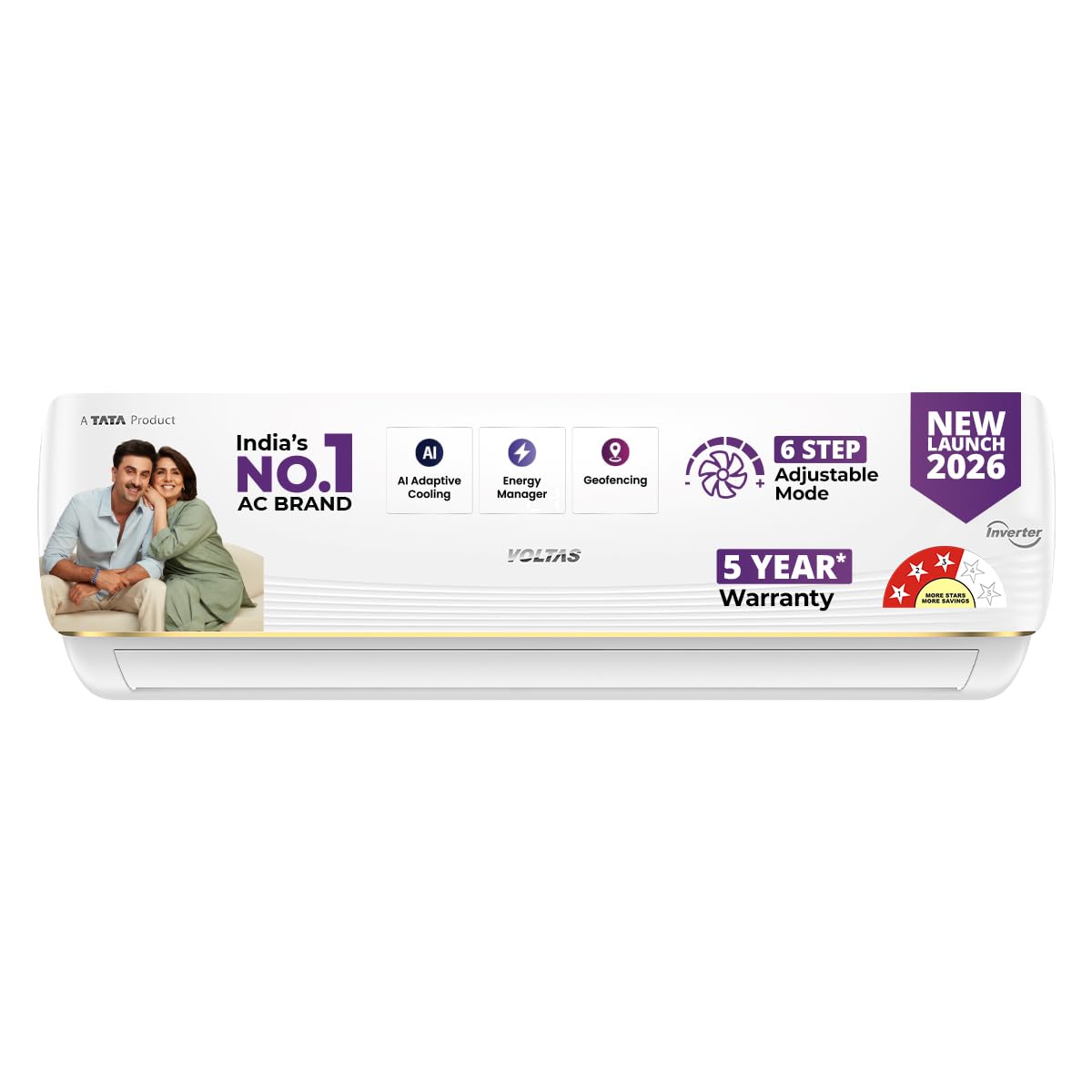 Voltas 1 ton 3 Star, New star rated, Inverter Split AC (Copper, Convertible 6-in-1 cooling modes, Ai Enabled, 4-way Swing, Sleep Mode, Auto Clean (123INV VERTIS AI ZEST GOLD, White)-image-21
