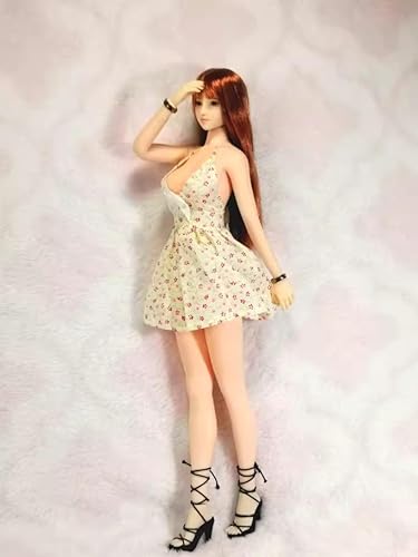 MKFDCYOKOFC 1/6 コスチューム 1/6 フィギュア 服 女性 花柄ワンピース、かわいいスカート、夏のセクシーな低胸スカート (素体とヘッドと靴等は含まりません) (ライトイエロー)