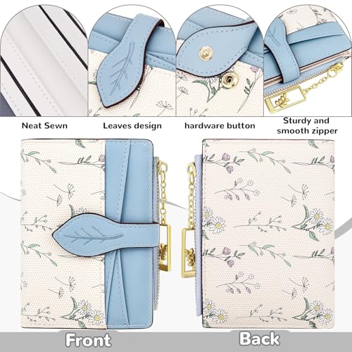 Small Wallet Womens Blue Flower Cute Wallets for Ladies Slim Change Purse for Ladies Bifold Wallet Womens With Zipper Coin Pocket Purses Card Holder for Women2