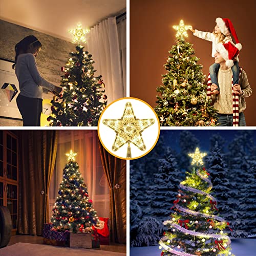 Christmas Tree Star Topper Lights, 9 Inch Christmas Tree Topper For Outdoor & Indoor Xmas Tree Party Wedding Holiday Christmas Decoration (3Aa) (Warm White) #TOP6