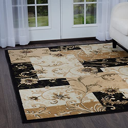 Home Dynamix Optimum Byron Contemporary Color Block Floral Area Rug, 1 Ft 9 In X 7 Ft 2 In, Black/Ivory #TOP4