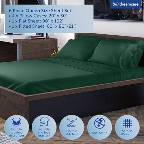 Image of DREAMCARE Queen Sheets - 6 pcs Breathable Cooling Sheets Queen - up to 21 inch