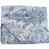 RICAMI FIORENTINI BALDI Gesteppte Tagesdecke Toile de Jouy, Doppelbett, 260 x 260 cm, Frühling/Sommer, Füllung 100 g/m², außen 100 % Baumwolle, handwerkliches Produkt aus der Toskana (Petrol)