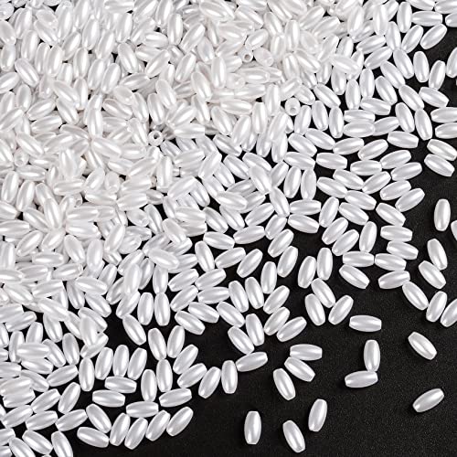 PAGOW 2000pcs Oat Rice Beads, 4 x 8mm White Pearl Beads for Jewelry Making (0.15 x 0.3 inch)