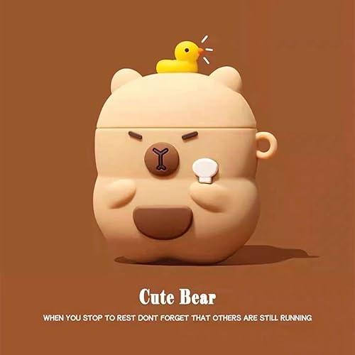 Miniatura 4 de Funda compatible con AirPods, linda funda protectora de silicona suave Kawaii con llavero (oso lindo 1, AirPods 2 y 1)
