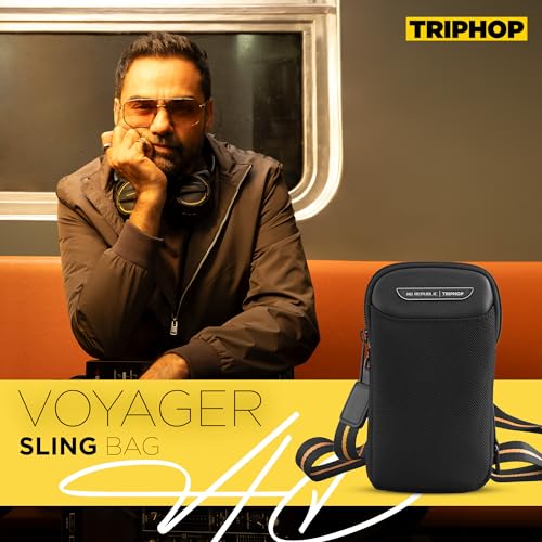 Image of Nu Republic Triphop Voyager Sling Bag|Compact Side Bag for Men & Women with Carbon Fibre Inspired Finish Vegan Leather Design |Water Resistant & Ultra Durable |Ideal for Travel, & Everyday Carry-Black