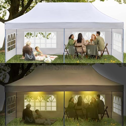 Image of 10x20ft / 3x6m Pop up Outdoor Canopy Tent | Portable Shade Instant Folding Gazebo Tent | Heavy Duty Gazebo Canopy Shelter 2 Mins Installation | White, 40Kgs (White with 3 Window Side Walls)