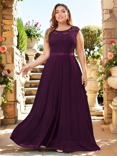 Miusol Women's Plus Size Sleeveless Scoop Neck Floral Lace Bridesmaid Evening Party Maxi Dress3