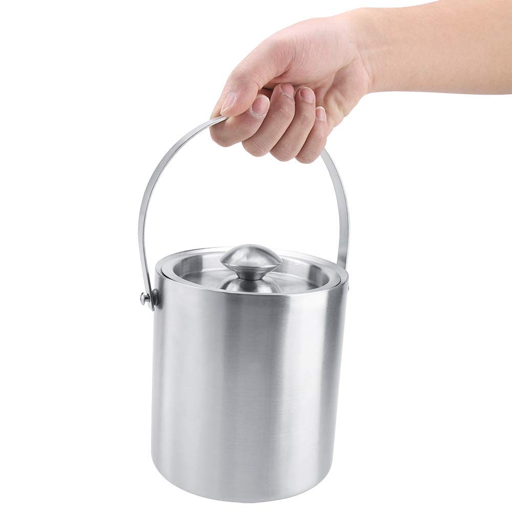 Seau à Glace Isotherme Double Paroi en Acier Inoxydable avec Couvercle Ustensiles pour Bar et Vin (3L)